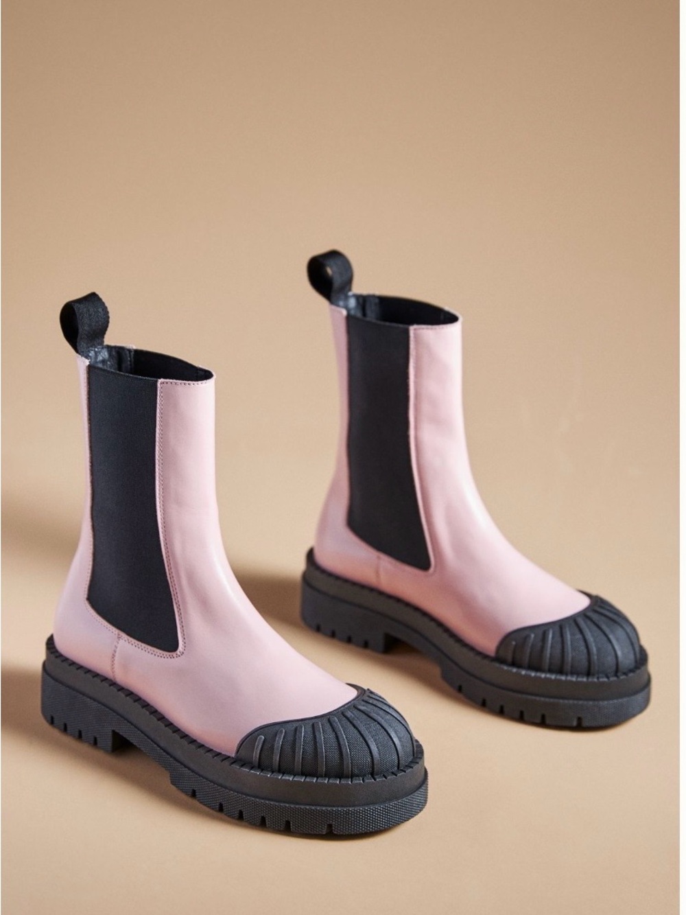 Anthropologie women’s Pink leather and Black Mid-Calf Chelsea Boots - Women